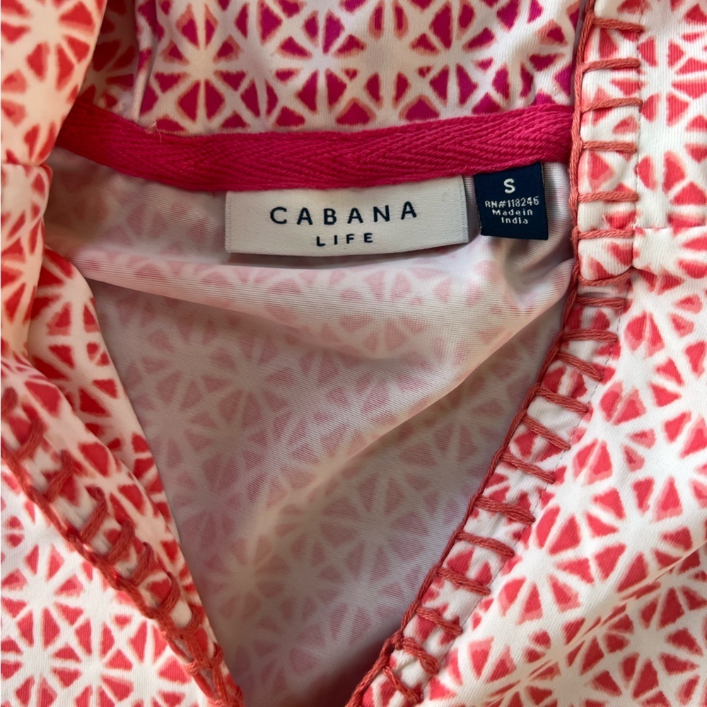 Cabana Life Algarve Hooded Cover Up Dress in Coral Pink/White, size S - Picture 8 of 13